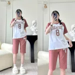 Đồ bộ quần lửng áo tay ngắn in số 8 tay áo cùng màu quần