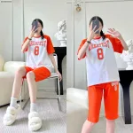 Đồ bộ quần lửng áo tay ngắn in số 8 tay áo cùng màu quần