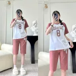 Đồ bộ quần lửng áo tay ngắn in số 8 tay áo cùng màu quần