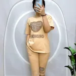Đồ bộ quần lửng áo tay ngắn in trái tim và chữ