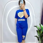 Đồ bộ quần lửng áo tay ngắn in trái tim và chữ
