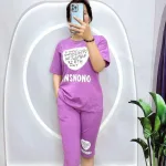 Đồ bộ quần lửng áo tay ngắn in trái tim và chữ