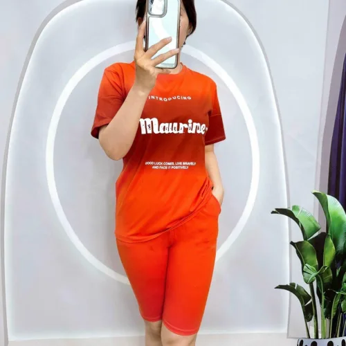 Đồ bộ quần lửng áo tay ngắn loang 2 màu in chữ maurine