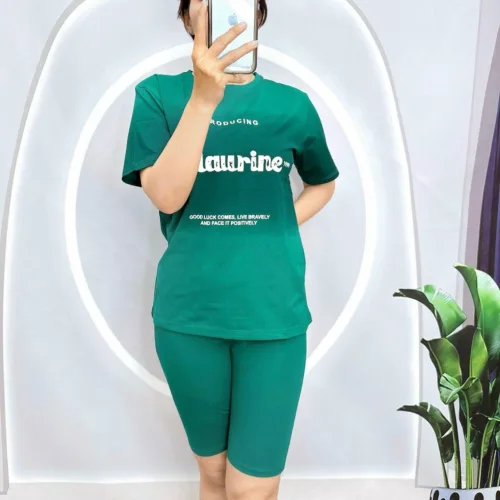 Đồ bộ quần lửng áo tay ngắn loang 2 màu in chữ maurine