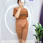 Đồ bộ quần lửng áo tay ngắn loang 2 màu in chữ maurine