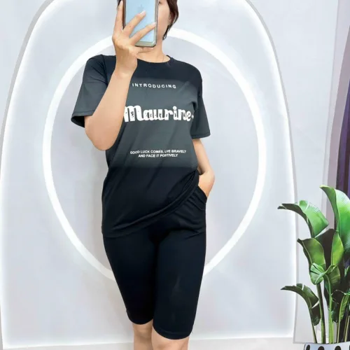 Đồ bộ quần lửng áo tay ngắn loang 2 màu in chữ maurine