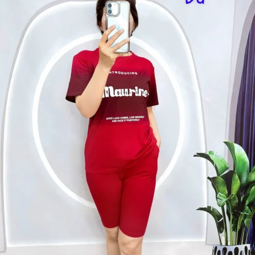 Đồ bộ quần lửng áo tay ngắn loang 2 màu in chữ maurine