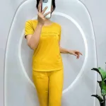 Đồ bộ quần lửng áo tay ngắn trơn in chữ nổi