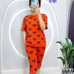 Đồ bộ quần lửng áo thun in hình nhiều trái tim