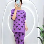 Đồ bộ quần lửng áo thun in hình nhiều trái tim