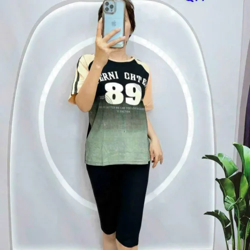 Đồ bộ quần lửng áo thun in số áo loang