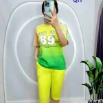 Đồ bộ quần lửng áo thun in số áo loang