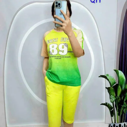 Đồ bộ quần lửng áo thun in số áo loang