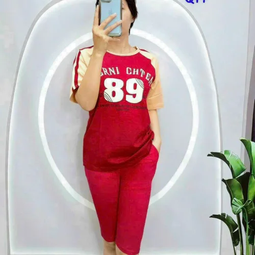Đồ bộ quần lửng áo thun in số áo loang
