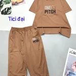 Đồ bộ quần lửng áo thun tay ngắn in chữ one pitch