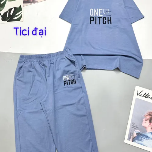 Đồ bộ quần lửng áo thun tay ngắn in chữ one pitch