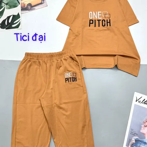 Đồ bộ quần lửng áo thun tay ngắn in chữ one pitch
