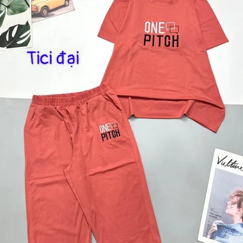 Đồ bộ quần lửng áo thun tay ngắn in chữ one pitch