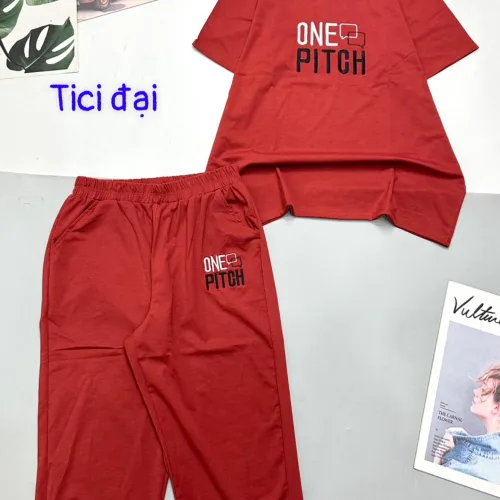 Đồ bộ quần lửng áo thun tay ngắn in chữ one pitch