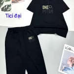 Đồ bộ quần lửng áo thun tay ngắn in chữ one pitch