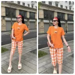Đồ bộ quần lửng ca rô nhỏ áo thun in chữ Yes