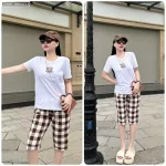 Đồ bộ quần lửng ca rô nhỏ áo thun in chữ Yes