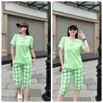 Đồ bộ quần lửng ca rô nhỏ áo thun in chữ Yes