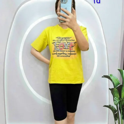 Đồ bộ quần lửng đen áo tay ngắn chữ Love