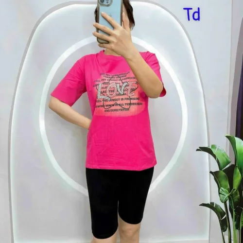 Đồ bộ quần lửng đen áo tay ngắn chữ Love