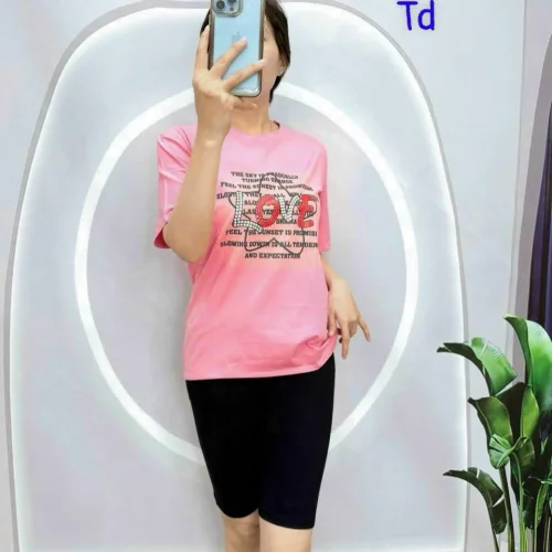 Đồ bộ quần lửng đen áo tay ngắn chữ Love