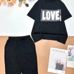 Đồ bộ quần lửng đen áo tay ngắn chữ Love to