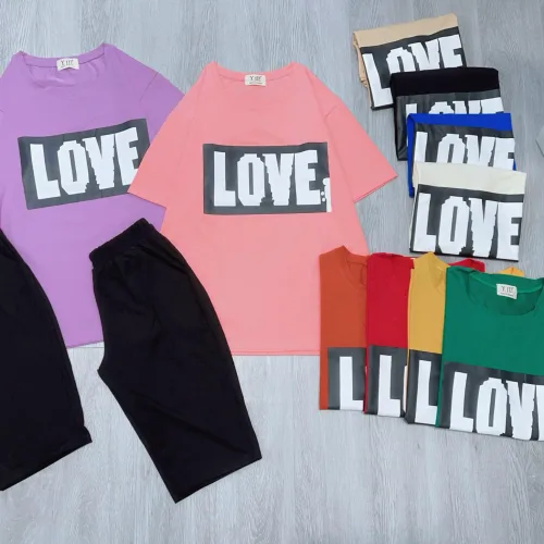 Đồ bộ quần lửng đen áo tay ngắn chữ Love to