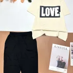 Đồ bộ quần lửng đen áo tay ngắn chữ Love to