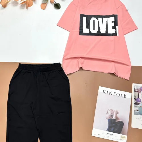 Đồ bộ quần lửng đen áo tay ngắn chữ Love to
