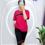 Đồ bộ quần lửng đen áo tay ngắn in chữ