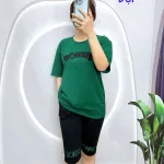 Đồ bộ quần lửng đen áo tay ngắn in chữ