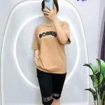 Đồ bộ quần lửng đen áo tay ngắn in chữ
