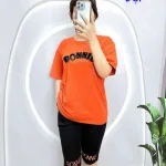 Đồ bộ quần lửng đen áo tay ngắn in chữ