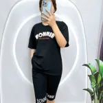 Đồ bộ quần lửng đen áo tay ngắn in chữ
