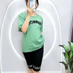 Đồ bộ quần lửng đen áo tay ngắn in chữ