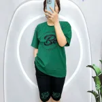 Đồ bộ quần lửng đen áo tay ngắn in chữ BE