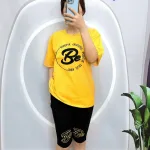 Đồ bộ quần lửng đen áo tay ngắn in chữ BE