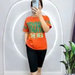 Đồ bộ quần lửng đen áo tay ngắn in chữ lớn