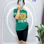 Đồ bộ quần lửng đen áo tay ngắn in chữ lớn
