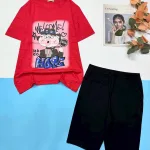 Đồ bộ quần lửng đen áo tay ngắn in hình chú chó