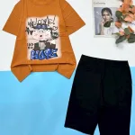 Đồ bộ quần lửng đen áo tay ngắn in hình chú chó