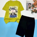 Đồ bộ quần lửng đen áo tay ngắn in hình chú chó