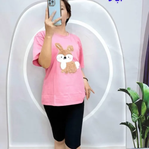 Đồ bộ quần lửng đen áo tay ngắn in hình chú thỏ