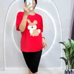 Đồ bộ quần lửng đen áo tay ngắn in hình chú thỏ