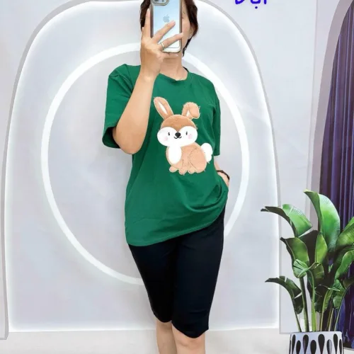 Đồ bộ quần lửng đen áo tay ngắn in hình chú thỏ